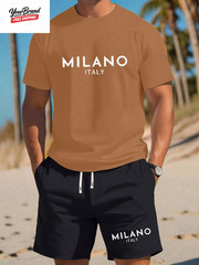 Man Soild Color Letter Print Sports T-Shirt Shorts Set Summer Men’S Short Sleeve