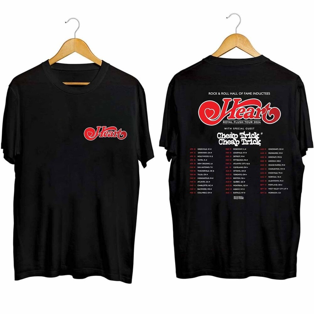 Heart Royal Flush Tour 2024 Rock Band Music Tour T-Shirt Black Gift Fans