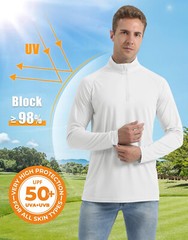 UPF 50+ Mens Long Sleeve T-Shirt 1/4 Zip Sun Shirt Quick Dry Fishing Hiking Tops