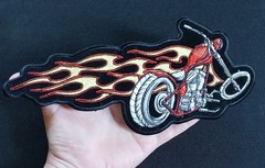 Embroidered Motorcycle with Flames Flaming CHOPPER Outlaw Biker Patch
