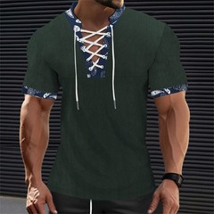Men’s Short Sleeve Fashion T-Shirt Classic Casual Slim Laceup Shirts *