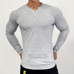 Men’s Sports Tight Fitness Long Sleeve Solid Stripe Stretch Sports T-shirt