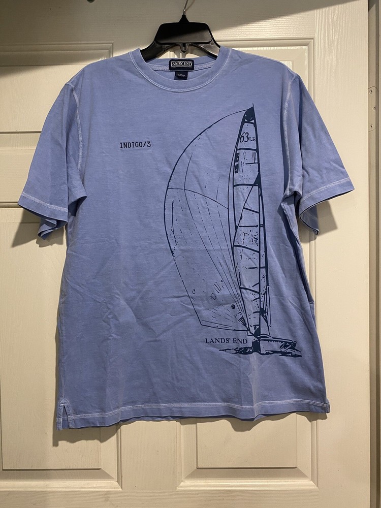 Lands End Indigo 3 Sailing T Shirt Men’s Medium New Flaw B86