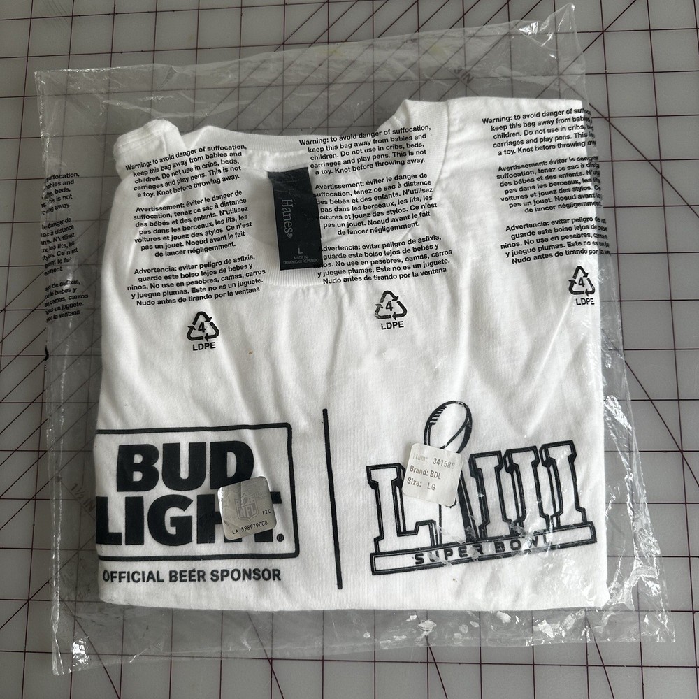 Super Bowl LII Bud Light Shirt Sz Large Dead stock NOS NFL Budweiser Light NWT @