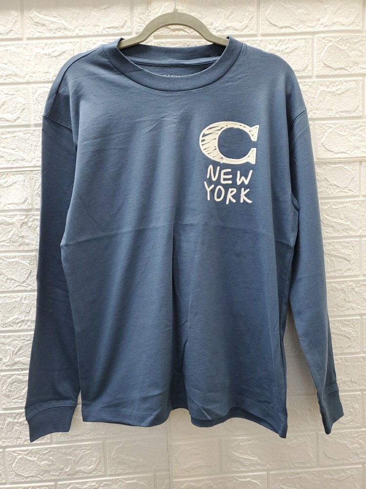 NEW Coach Men New York Long Sleeve TShirt Dark Denim Organic Cotton Sz XSmall US