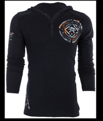 AMERICAN FIGHTER Black AVERETT Long Sleeve Henley Thermal Hoodie T-shirt NWT