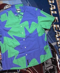 Billionaire Boys Club Shirt Mercury SS Woven Green Blue Button Down Large BBC