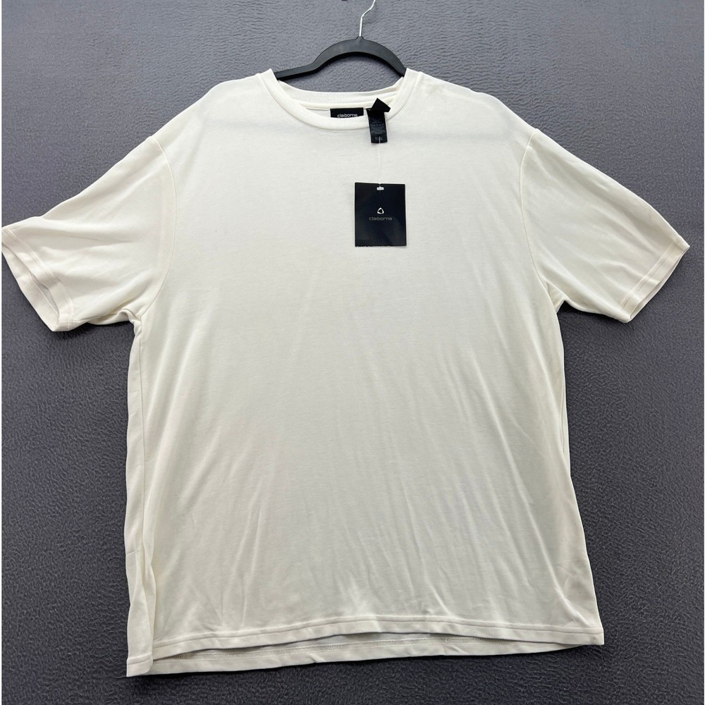 Claiborne Shirt Mens Sz L Cream White Modal Blend Short Sleeve Crewneck Tee