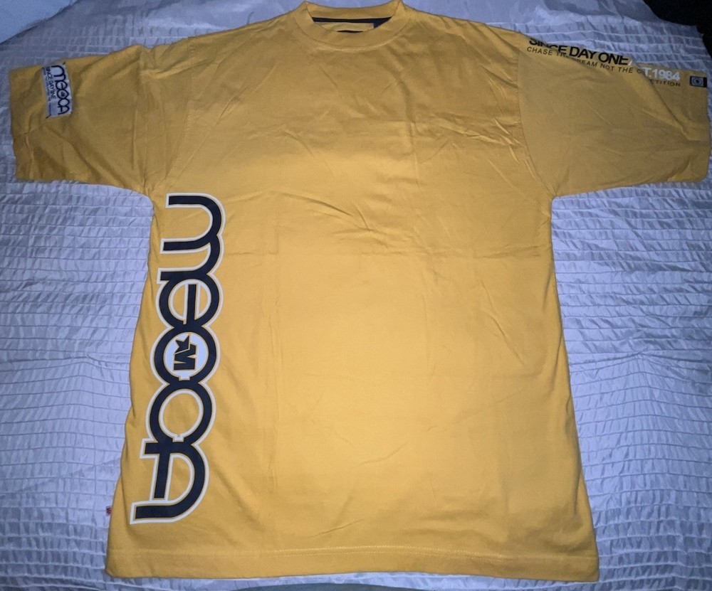 Vintage Y2K Mecca Logo Yellow Skate Streetwear Shirt Sz L RARE