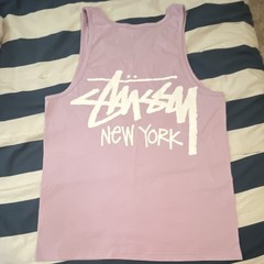 Stussy New York Graphic Logo Purple Sleeveless Crew Neck Cotton Knit Tank S