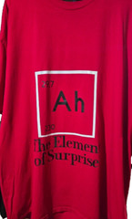 Brisco Apparel Periodic Table “Ah” The Element of Surprise Red Novelty T-Shirt