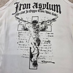 Sleeveless bodybuilding shirt Iron Asylum “My God Is Bigger Than Your God!”