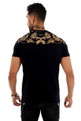Avenue George V Paris Men Short Sleeves BLACK T-shirt Gold Chain rhinestone