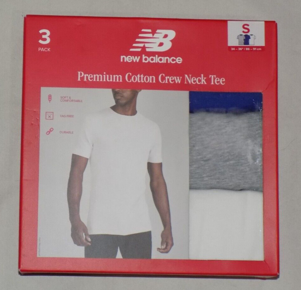 New Balance Men’s Soft & Comfortable 3 Pack Premium Cotton Crew Neck Tee S34-36″