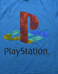 PlayStation Classic Logo Distressed Graphic Gamer Mens Blue Shirt New Medium