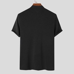 New Mens T-Shirt Short Sleeve Basic Mock Turtleneck Slim Fit Pullover Solid Tops
