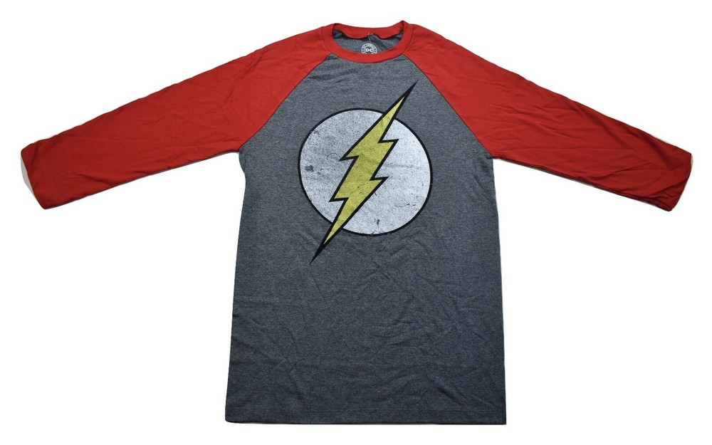 DC Comics Mens Flash Logo Heather Raglan Shirt New Small