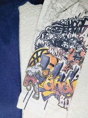 Mens AND1 Graffiti AOP Blue White LS Stretch Polyester Basketball Shirt S Small