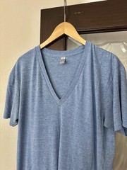 Vintage American Apparel Deep V Neck T Shirt Y2K XL Blue Tri Blend Track Tee