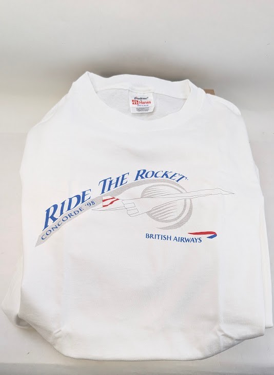 NEW “Ride The Rocket” VINTAGE ’98 CONCORDE British Airways T – Shirt Tee XL Men