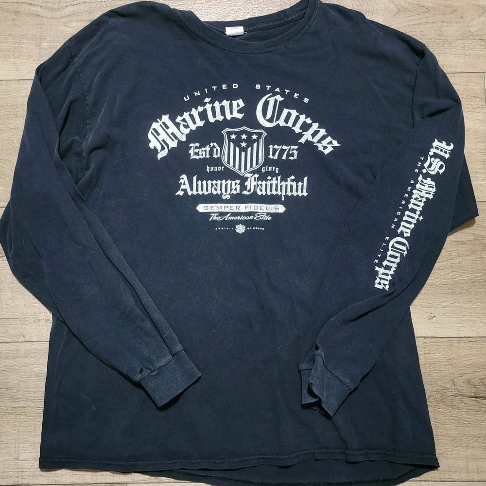 Gildan US Marine Corps Long Sleeve Shirt Mens XL Black Semper Fidelis USMC Tee