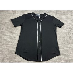 COOFANDY Baseball Jersey Mens Medium Black Short Sleeve Button Down Piping NEW