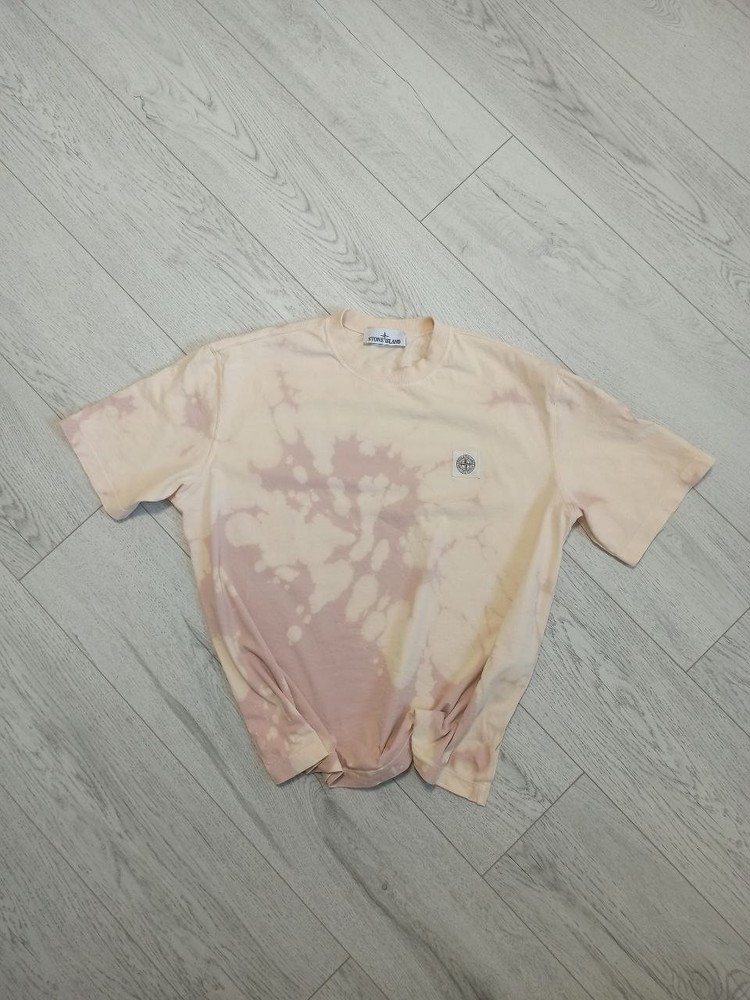 Stone Island Mens T-Shirt Biege Size M-L Logo Patch Casual Cotton Made in Italy