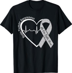 Brain Tumor Awareness Heart Brain Cancer Gray Ribbon Support T-Shirt