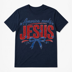 America Needs Jesus Shirt Patriotic Christian Faith Bow Tee Cream Women