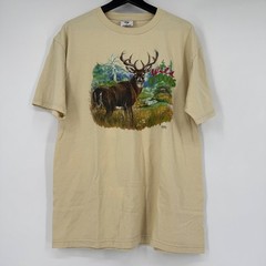 Jerzees Mens Wild Outdoors Deer Graphic T-Shirt Tan Large Heavyweight Blend