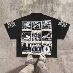 Men’s Hip Hop Style Graphic Print Boxy Fit Round Neck Cotton T-Shirt Streetwear