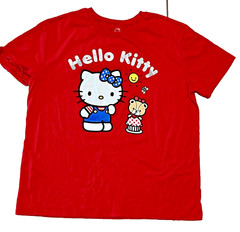 Sanrio Hello Kitty Red Crew Neck Short Sleeve LARGE LOT/3 VARIOUS DESIGNS