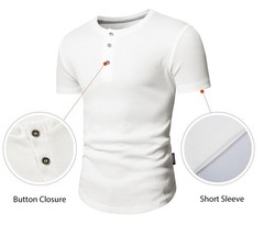 Mens Muscle Slim Fit Button Henley Shirts Summer Short Sleeve Longline Fitted…