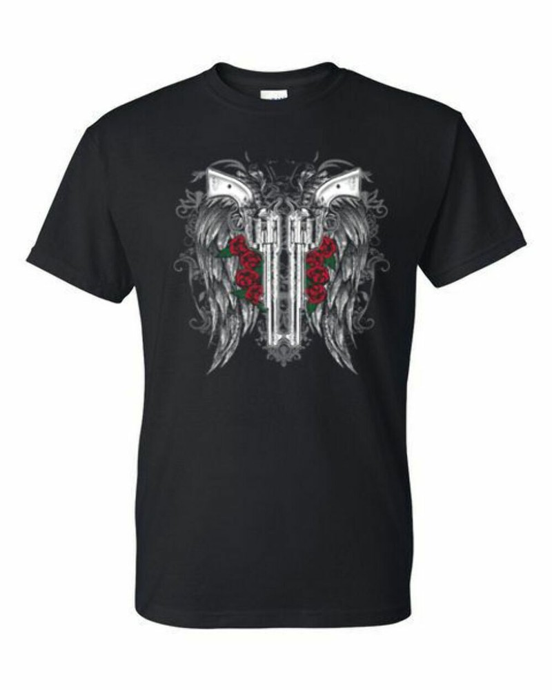 T-Shirt – WINGED GUNS ROSES – HUMOR / NOVELTY Adult DryBlend®