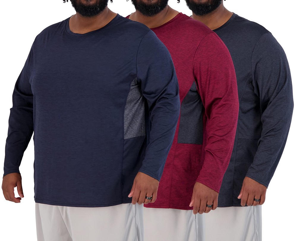 Real Essentials 3 Pack: Men’s Big & Tall Tech Stretch Long-Sleeve & Short-Sleeve