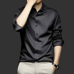 Men’s Long Sleeve Shirt Pure Color Shirt Business Casual Ice Silk Glossy Shirt