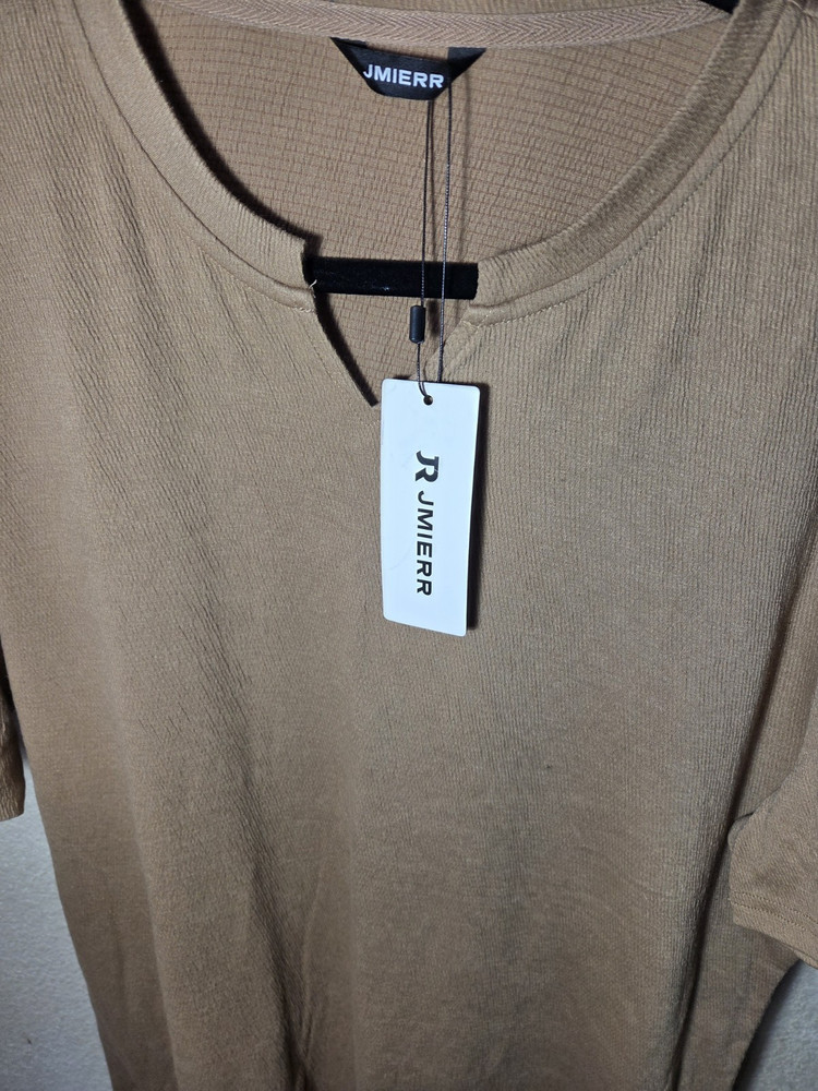 JMIERR Men’s Knit Beige Crew Neck Short Sleeve T-Shirt 2X Polyester Cotton