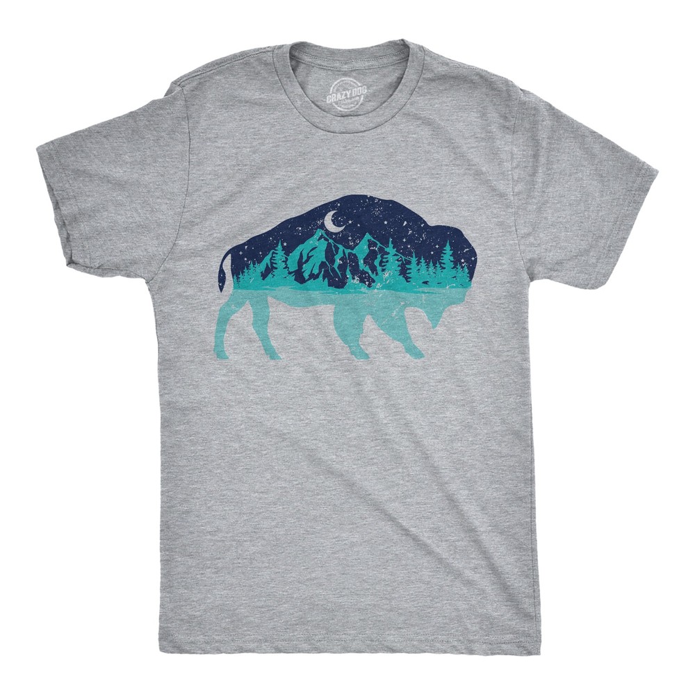 Mens Nature Bison T Shirt Funny Cool Outdoor Lovers Buffalo Tee for Guys