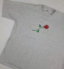 Vintage 90s California Rose Flower Print T Shirt 100% Cotton Grey Multicolor USA