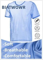 Zonbailon Mens Tops Undershirts Shirts Short Mesh Sleeve See Through T-Shirt
