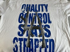 Quality Control “ Stays Strapped Guns ,Beer“Mens White Graphic T-Shirt Size 2XL