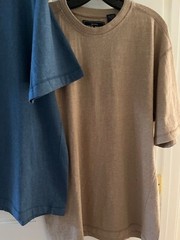 2 TOP QUALITY THICK COTTON T-SHIRTS, XL, BLUE/TAN, “NAVY BLUE COMFORT” EXCELLENT
