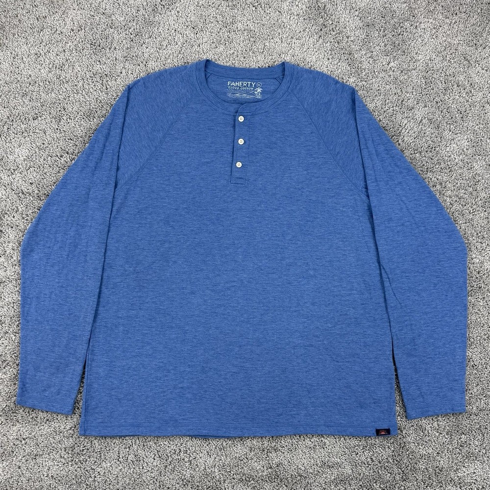 Faherty Cloud Cotton Henley Mens XL Blue Long Sleeve Pima Cotton Modal Peru Made