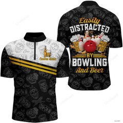 Black & Gold Bowling Custom Bowling Jersey Team Shirt S-5XL