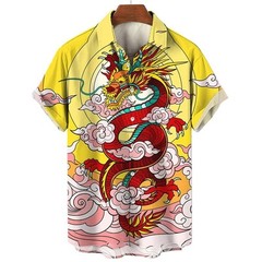 Mens Button Down Japanese Dragon Samurai Hawaiian Novelty Holiday Summer Shirt