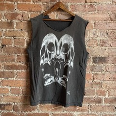 VTG 1990s Faded Distressed Fashion Victim Skull Graphic Thrashed Punk Cut Off L