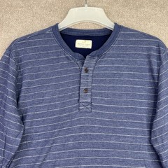 Marine Layer Mens M/L Marge Henley Shirt Blue Striped Long Sleeve Cotton