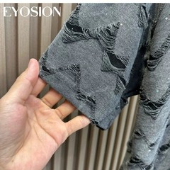 Men Distressed Ripped Star T-Shirt Tie Dye Short Sleeve Streetwear Hip Hop Tee