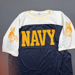 Vintage 80s Artex US Navy Mesh Jersey Shirt Mens L Midshipmen Bill Goat Mascot