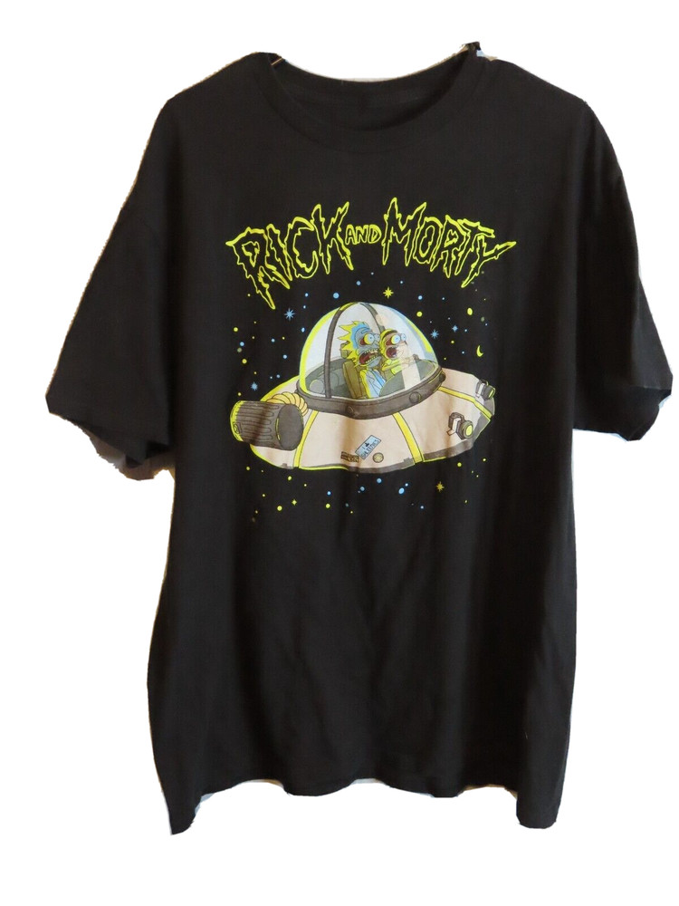 Rick and Morty ADULT SWIM Men’s Black T-shirt Spaceship Ripple Junction 2XL